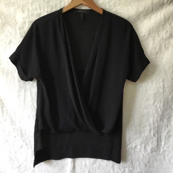 BCBGMaxAzria Black Drape Front Hi-Low Sheer Top - Picture 1 of 16
